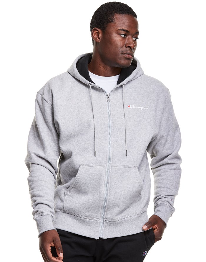 Champion Hoodie Heren - Grijs - Powerblend Fleece Full Zip Script Logo ( 275361-RSQ )